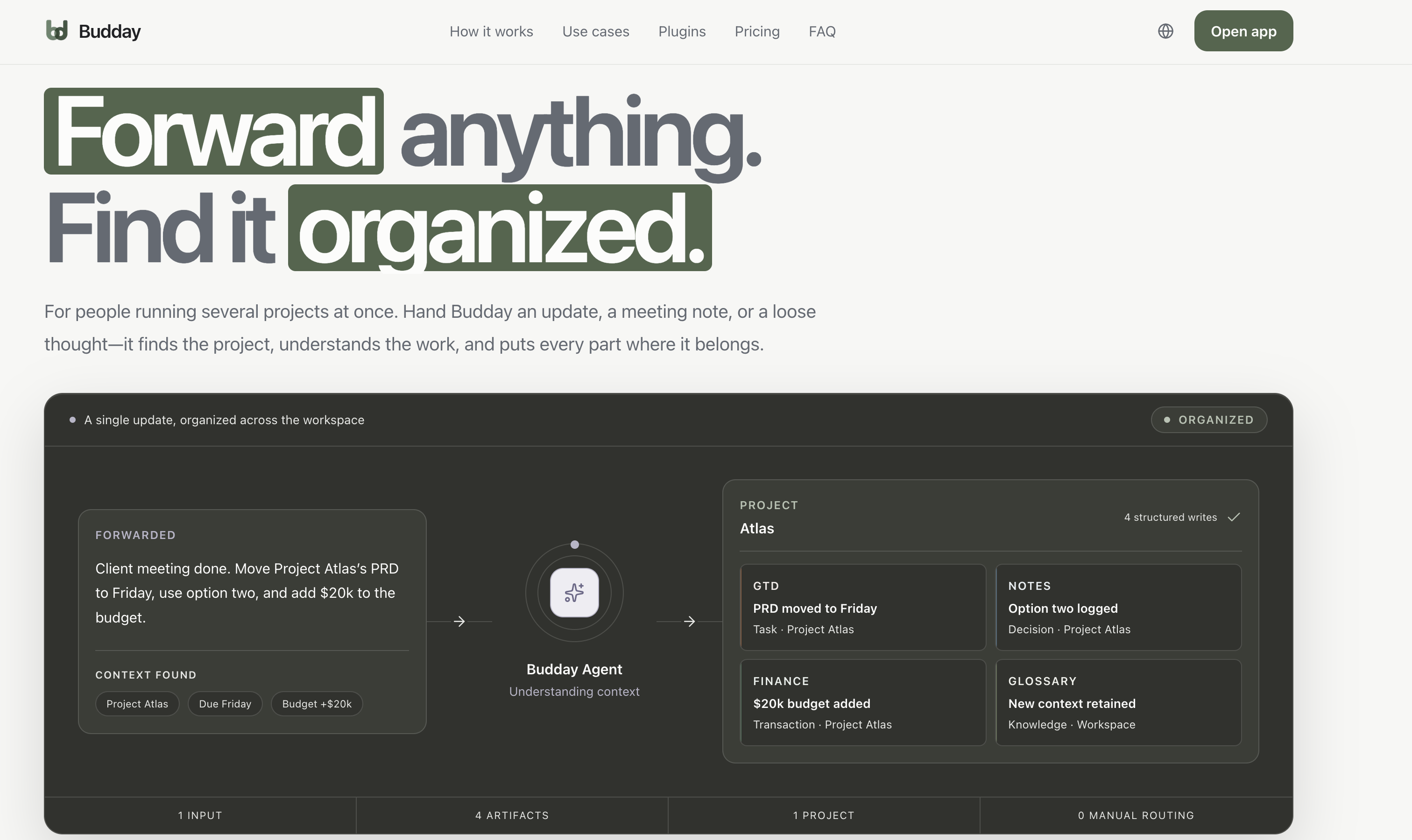 Budday home — Forward anything. Find it organized.